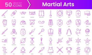 Dövüş sanatları ikonları. Gradyan stil simgesi paketi. Vektör İllüstrasyonu