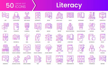 Set of literacy icons. Gradient style icon bundle. Vector Illustration clipart