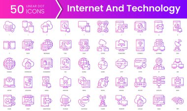 İnternet ve teknoloji ikonları. Gradyan stil simgesi paketi. Vektör İllüstrasyonu