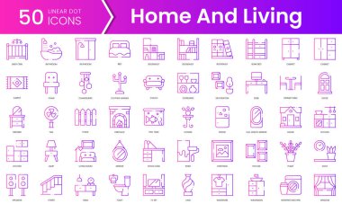 Ev ve yaşayan ikonlar. Gradyan stil simgesi paketi. Vektör İllüstrasyonu