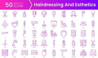 Kuaförlük ve estetik ikonlar. Gradyan stil simgesi paketi. Vektör İllüstrasyonu
