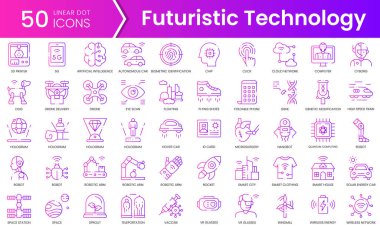 Bir dizi fütürist teknoloji ikonu. Gradyan stil simgesi paketi. Vektör İllüstrasyonu