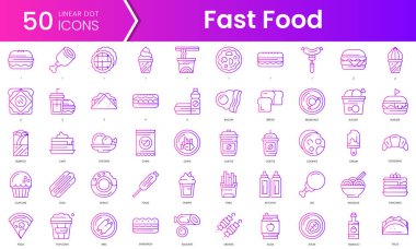 Bir grup fast food ikonu. Gradyan stil simgesi paketi. Vektör İllüstrasyonu