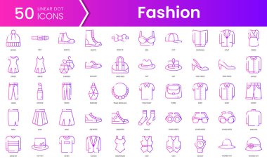Moda ikonları. Gradyan stil simgesi paketi. Vektör İllüstrasyonu