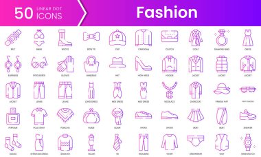 Moda ikonları. Gradyan stil simgesi paketi. Vektör İllüstrasyonu