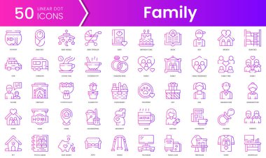 Bir dizi aile ikonu. Gradyan stil simgesi paketi. Vektör İllüstrasyonu