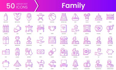 Bir dizi aile ikonu. Gradyan stil simgesi paketi. Vektör İllüstrasyonu