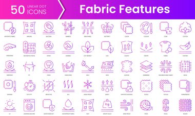 Kumaş özellikleri simgeleri. Gradyan stil simgesi paketi. Vektör İllüstrasyonu