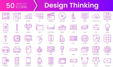 Tasarım düşünme simgeleri. Gradyan stil simgesi paketi. Vektör İllüstrasyonu