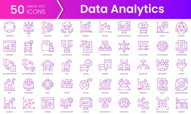 Veri analiz simgeleri kümesi. Gradyan stil simgesi paketi. Vektör İllüstrasyonu
