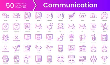 İletişim simgeleri. Gradyan stil simgesi paketi. Vektör İllüstrasyonu