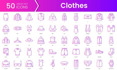 Kıyafet ikonları. Gradyan stil simgesi paketi. Vektör İllüstrasyonu