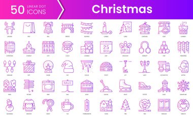 Bir dizi Noel ikonu. Gradyan stil simgesi paketi. Vektör İllüstrasyonu