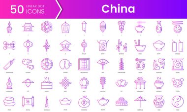 Bir dizi Çin ikonu. Gradyan stil simgesi paketi. Vektör İllüstrasyonu