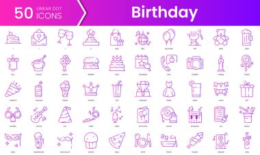 Doğum günü ikonları. Gradyan stil simgesi paketi. Vektör İllüstrasyonu