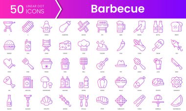 Barbekü ikonları. Gradyan stil simgesi paketi. Vektör İllüstrasyonu