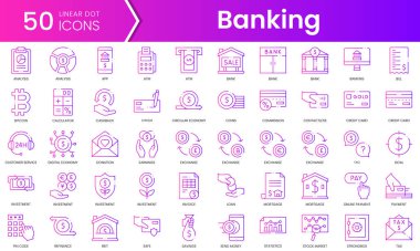 Bir dizi bankacılık ikonu. Gradyan stil simgesi paketi. Vektör İllüstrasyonu