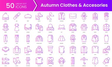 Sonbahar kıyafetleri aksesuar ikonları. Gradyan stil simgesi paketi. Vektör İllüstrasyonu