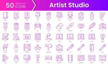 Bir dizi sanatçı stüdyo ikonu. Gradyan stil simgesi paketi. Vektör İllüstrasyonu