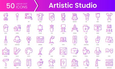 Bir dizi sanatçı stüdyo ikonu. Gradyan stil simgesi paketi. Vektör İllüstrasyonu