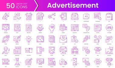 Bir dizi reklam ikonu. Gradyan stil simgesi paketi. Vektör İllüstrasyonu