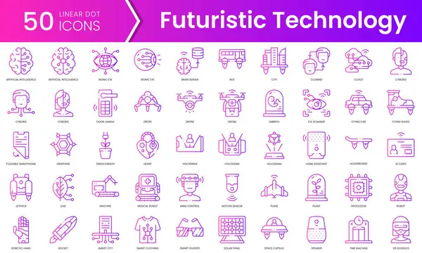 Bir dizi fütürist teknoloji ikonu. Gradyan stil simgesi paketi. Vektör İllüstrasyonu
