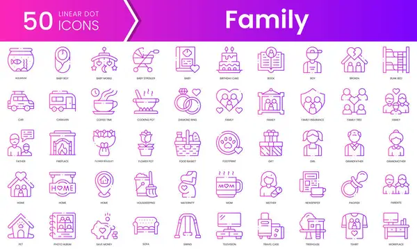 Bir dizi aile ikonu. Gradyan stil simgesi paketi. Vektör İllüstrasyonu