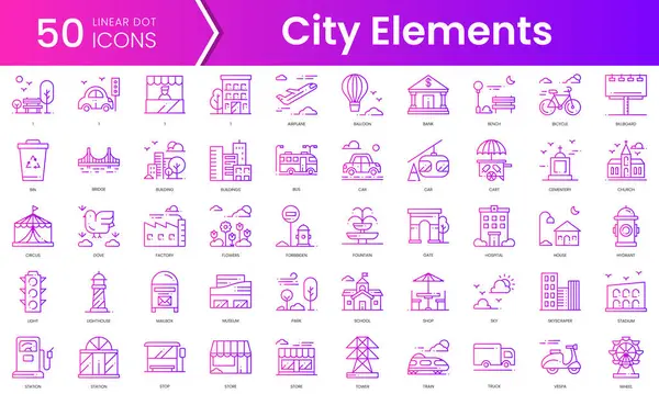 Şehir element simgeleri kümesi. Gradyan stil simgesi paketi. Vektör İllüstrasyonu