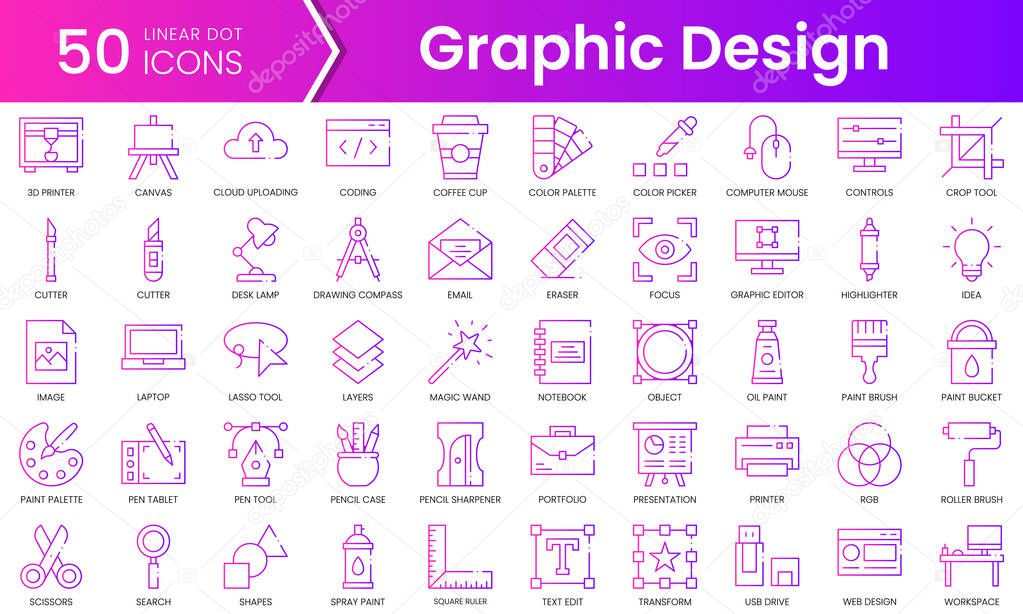 Set of graphic design icons. Gradient style icon bundle. Vector Illustration
