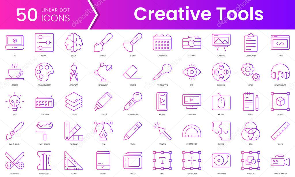 Set of creative tools icons. Gradient style icon bundle. Vector Illustration