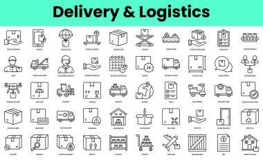 Set of delivery and logistics icons. Linear style icon bundle. Vector Illustration clipart