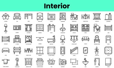 İç simgeler dizisi. Doğrusal biçim simgesi paketi. Vektör İllüstrasyonu