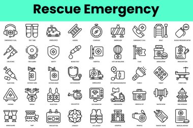 Kurtarma ikonları. Doğrusal biçim simgesi paketi. Vektör İllüstrasyonu