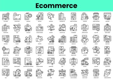 Bir dizi ekommerce simgesi. Doğrusal biçim simgesi paketi. Vektör İllüstrasyonu