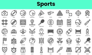 Bir takım spor ikonları. Doğrusal biçim simgesi paketi. Vektör İllüstrasyonu