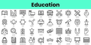 Eğitim ikonları. Doğrusal biçim simgesi paketi. Vektör İllüstrasyonu