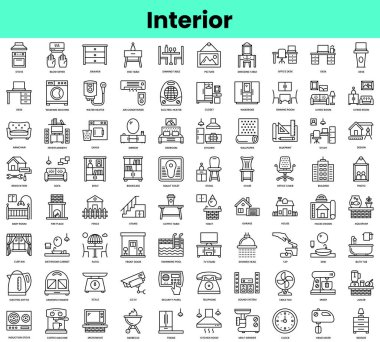 İç simgeler dizisi. Doğrusal biçim simgesi paketi. Vektör İllüstrasyonu
