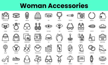 Kadın aksesuar ikonları. Doğrusal biçim simgesi paketi. Vektör İllüstrasyonu