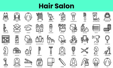 Kuaför salonu ikonları. Doğrusal biçim simgesi paketi. Vektör İllüstrasyonu