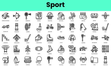 Bir takım spor ikonları. Doğrusal biçim simgesi paketi. Vektör İllüstrasyonu