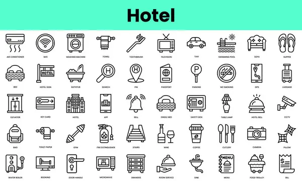 Set Hotel Icons Linear Style Icon Bundle Vector Illustration — Stock Vector