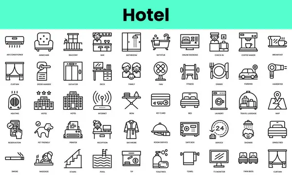 Set Hotel Icons Linear Style Icon Bundle Vector Illustration — Stock Vector