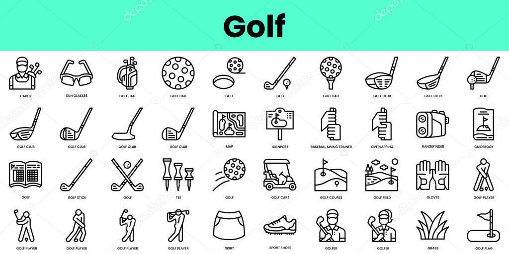 Set of golf icons. Linear style icon bundle. Vector Illustration