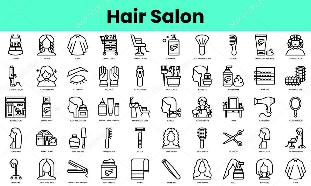 Set of hair salon icons. Linear style icon bundle. Vector Illustration