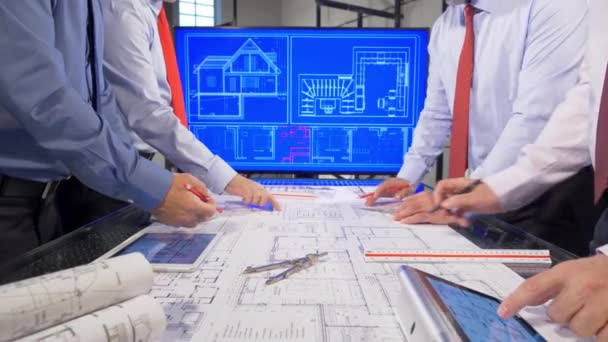 Architects Working Office Blueprints — Stok video