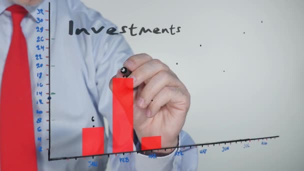Businessman Drawing Glass Investments Indicator — Stockvideo