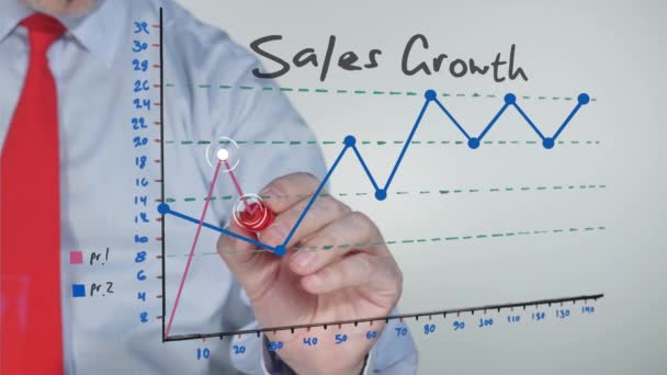 Businessman Drawing Glass Growth Indicator — Stockvideo