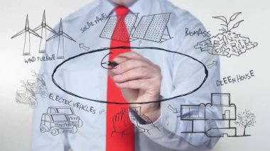 Businessman writing on glass eco energy