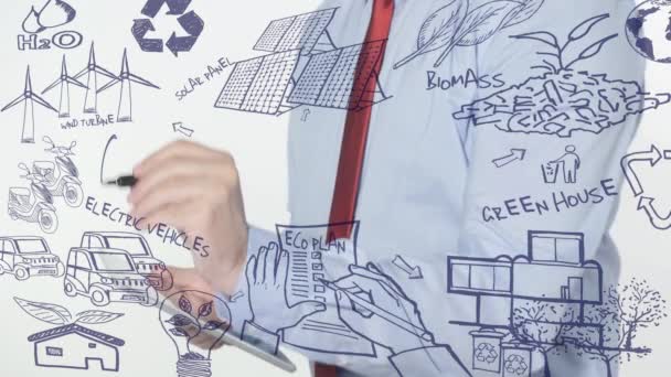 Businessman Writing Glass Ecoenergy — Stock Video