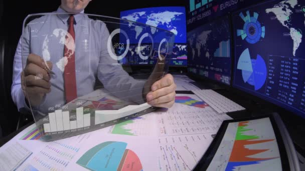 Businessman Using Futuristic Monitor — Stock Video